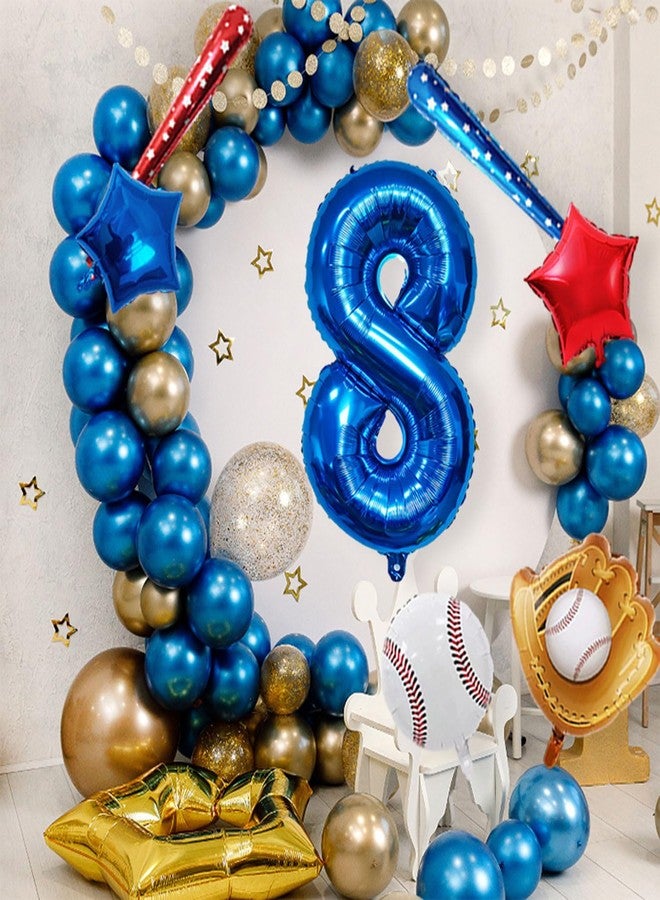 Tagberoy Baseball Balloons Baseball Party Decorations, Navy Blue Foil Number Balloons 40 inch Number 8 Balloon, Baseball Themed Party Supplies 8th Baseball Birthday Decorations for Boys - Image 4